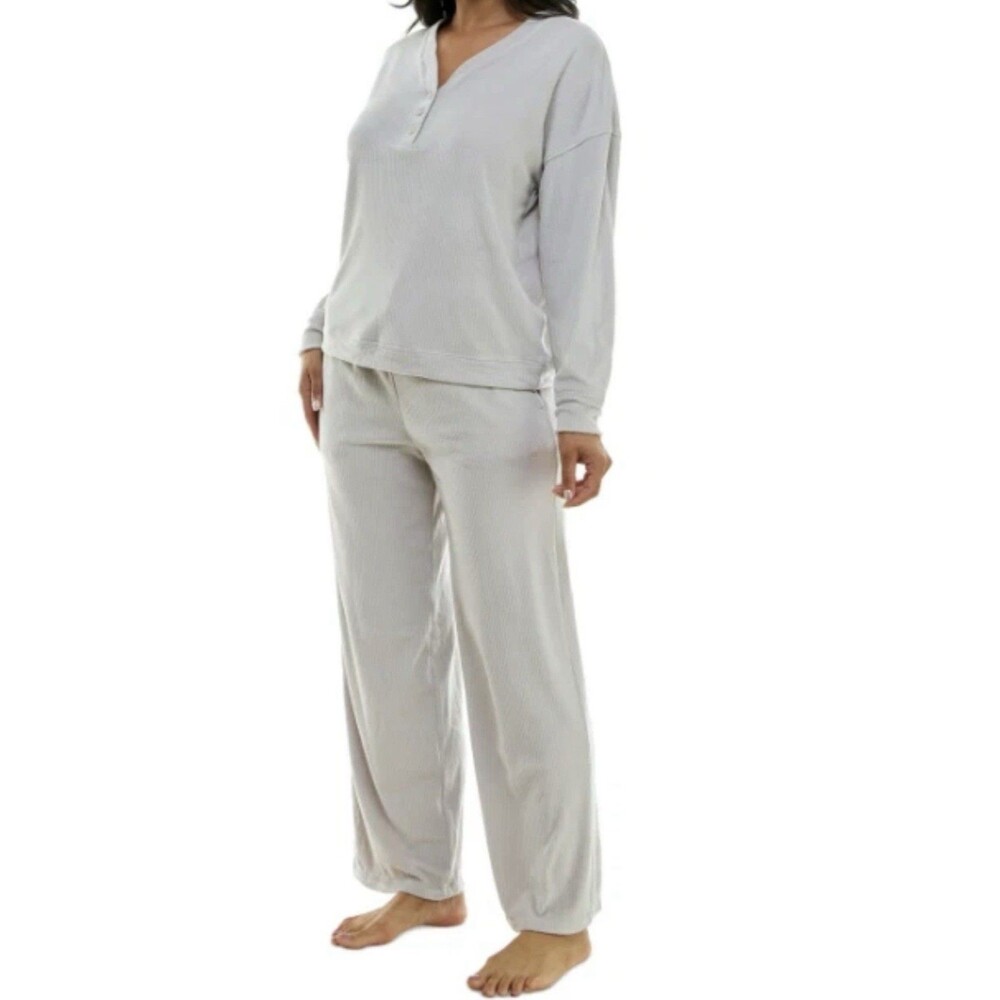 Roudelain Women's Long-Sleeve Ribbed Velour Pajama Set XL With Pants